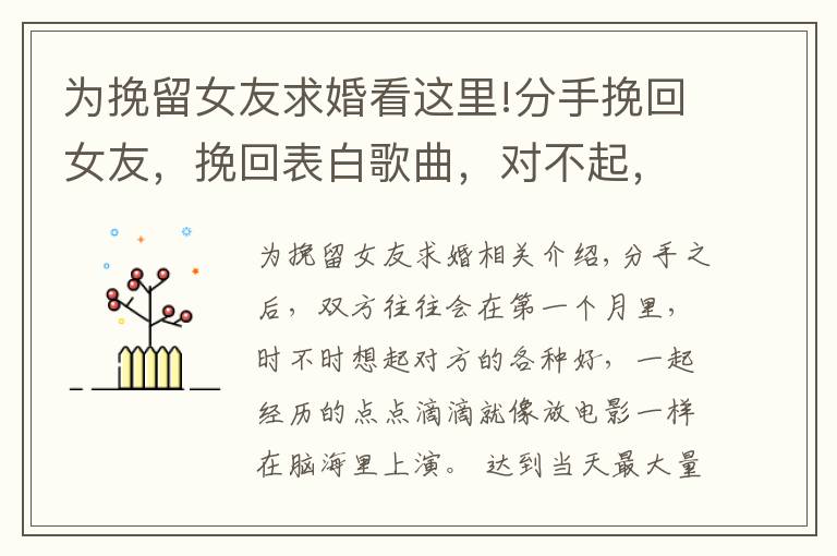 为挽留女友求婚看这里!分手挽回女友，挽回表白歌曲，对不起，我把你弄丢了