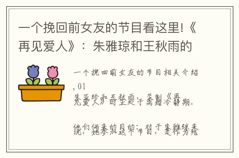 一个挽回前女友的节目看这里!《再见爱人》：朱雅琼和王秋雨的婚姻，还值得挽回吗？