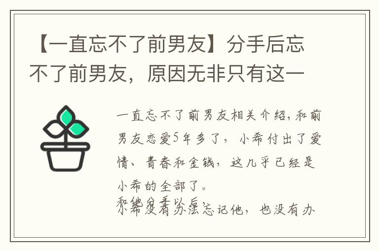 【一直忘不了前男友】分手后忘不了前男友，原因无非只有这一个