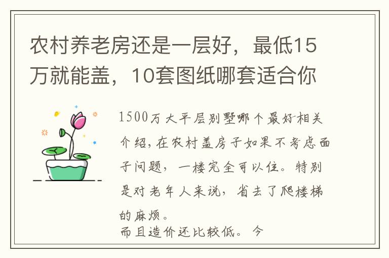 农村养老房还是一层好，最低15万就能盖，10套图纸哪套适合你