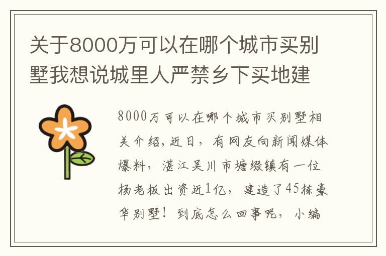 关于8000万可以在哪个城市买别墅我想说城里人严禁乡下买地建别墅，广东却有老板花8000万建45栋别墅