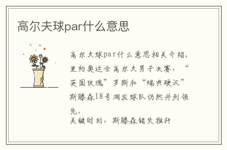 高尔夫球par什么意思