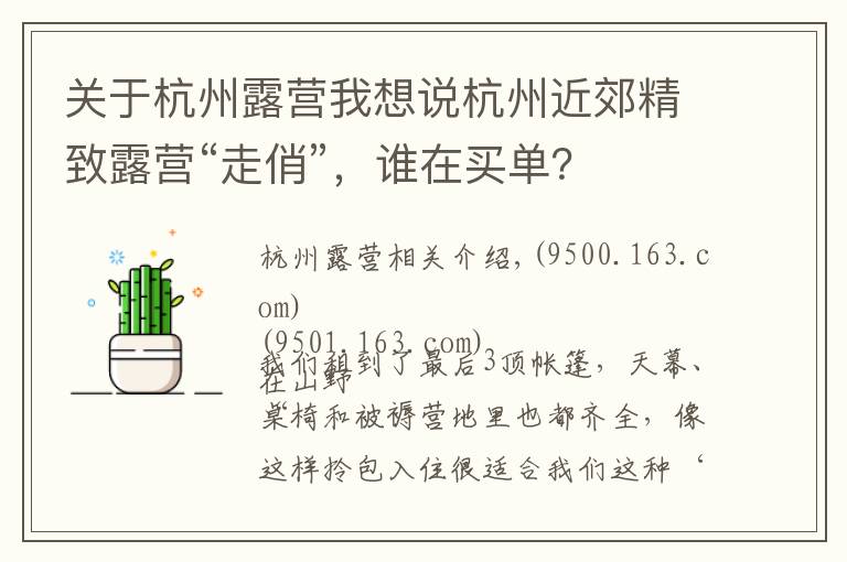 关于杭州露营我想说杭州近郊精致露营“走俏”，谁在买单？