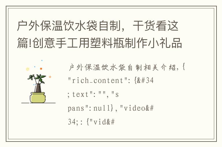 户外保温饮水袋自制，干货看这篇!创意手工用塑料瓶制作小礼品袋