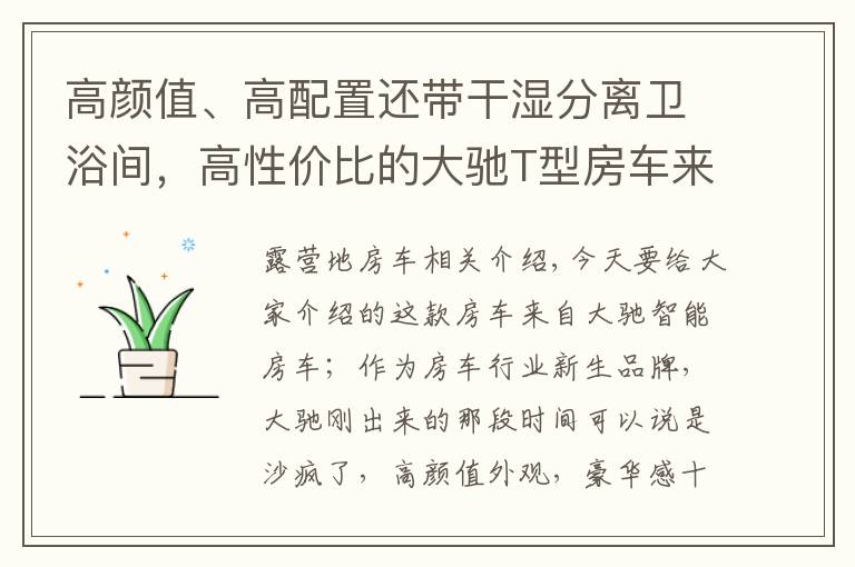 高颜值、高配置还带干湿分离卫浴间，高性价比的大驰T型房车来了