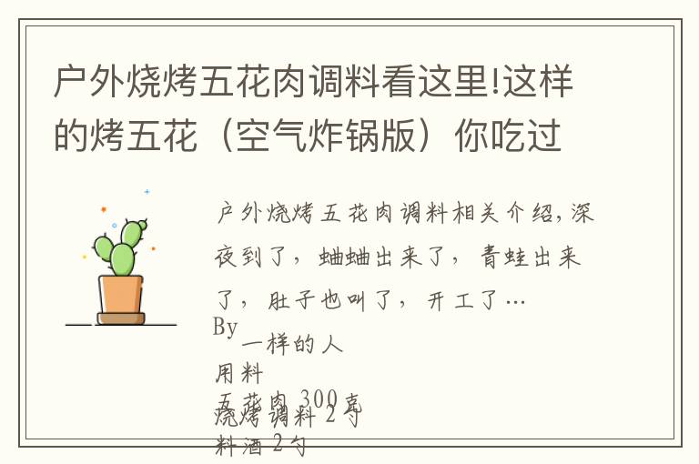 户外烧烤五花肉调料看这里!这样的烤五花（空气炸锅版）你吃过吗？