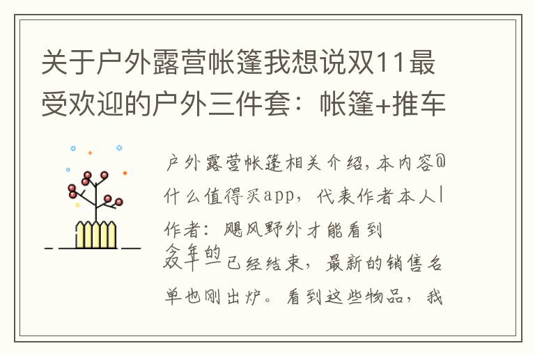 关于户外露营帐篷我想说双11最受欢迎的户外三件套：帐篷+推车+虫虫镜
