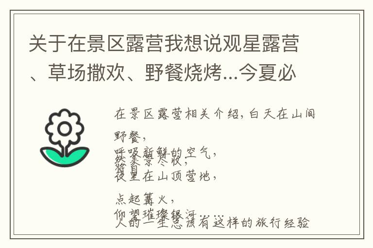 关于在景区露营我想说观星露营、草场撒欢、野餐烧烤...今夏必打卡的露营胜地！