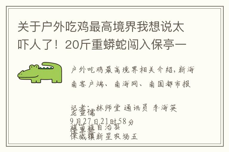 关于户外吃鸡最高境界我想说太吓人了！20斤重蟒蛇闯入保亭一农户家“吃鸡”