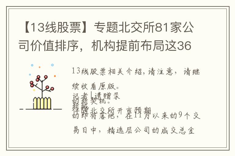 【13线股票】专题北交所81家公司价值排序，机构提前布局这36家（附股）