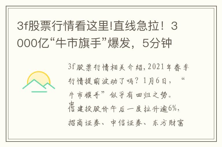 3f股票行情看这里!直线急拉！3000亿“牛市旗手”爆发，5分钟跳涨6%，“春季躁动”提前启动？
