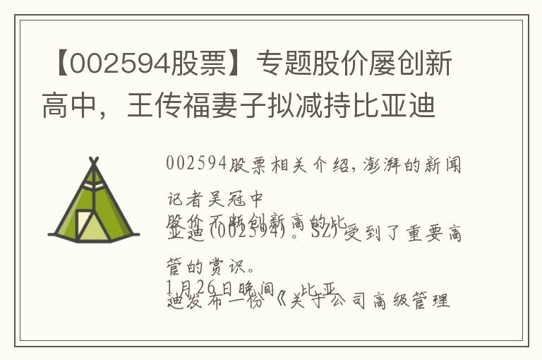 【002594股票】专题股价屡创新高中，王传福妻子拟减持比亚迪预计套现超2亿