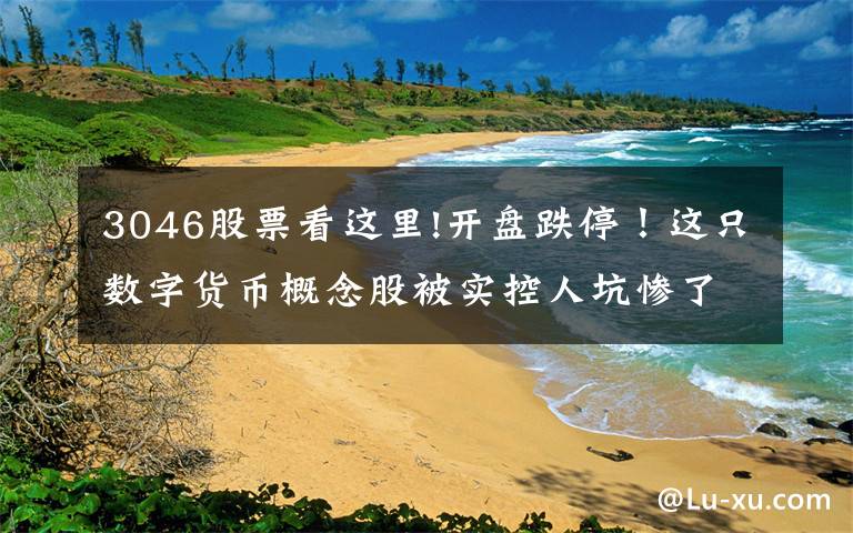 3046股票看这里!开盘跌停！这只数字货币概念股被实控人坑惨了，资金占用近亿，违规担保超3亿