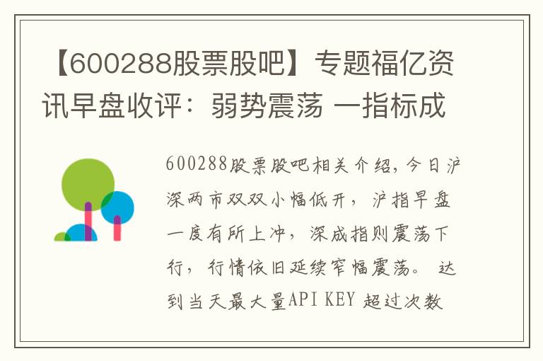 【600288股票股吧】专题福亿资讯早盘收评：弱势震荡 一指标成A股洪荒之力