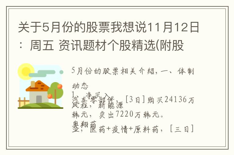 关于5月份的股票我想说11月12日：周五 资讯题材个股精选(附股)