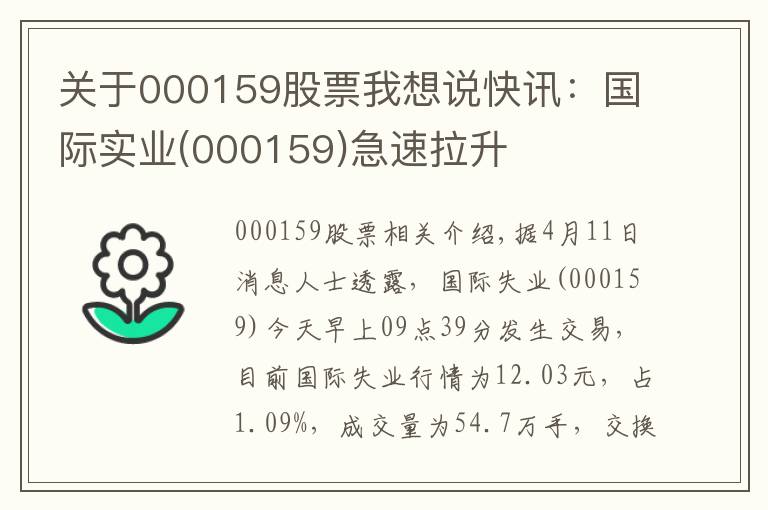 关于000159股票我想说快讯：国际实业(000159)急速拉升