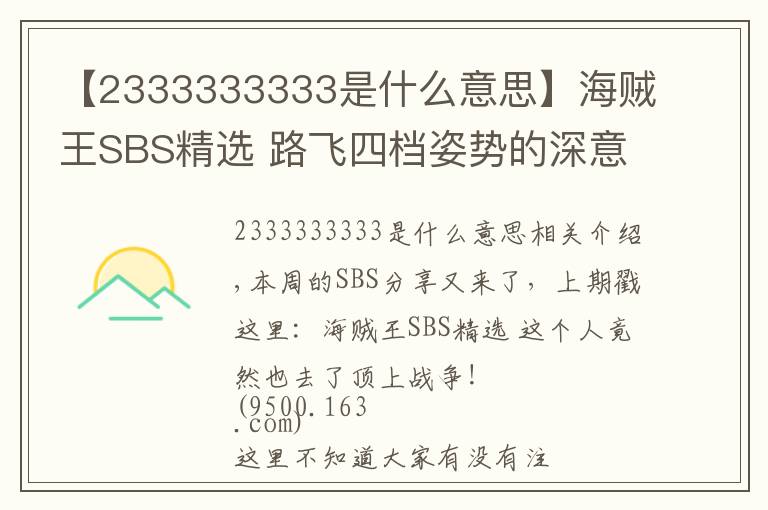 【2333333333是什么意思】海贼王SBS精选 路飞四档姿势的深意！
