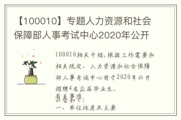 【100010】专题人力资源和社会保障部人事考试中心2020年公开招聘工作人员公告