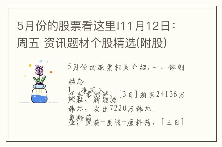 5月份的股票看这里!11月12日：周五 资讯题材个股精选(附股)