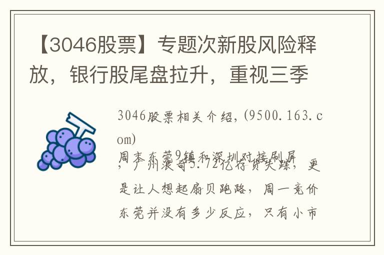【3046股票】专题次新股风险释放，银行股尾盘拉升，重视三季报预增