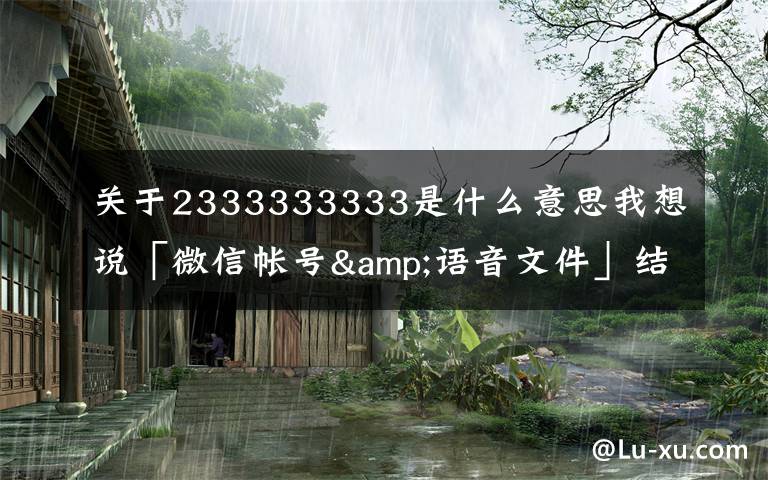 关于2333333333是什么意思我想说「微信帐号&语音文件」结构分析