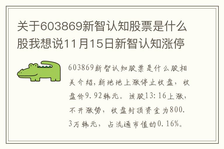 关于603869新智认知股票是什么股我想说11月15日新智认知涨停分析：旅游，邮轮游艇，国产软件概念热股