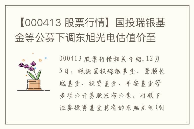 【000413 股票行情】国投瑞银基金等公募下调东旭光电估值价至1.65元