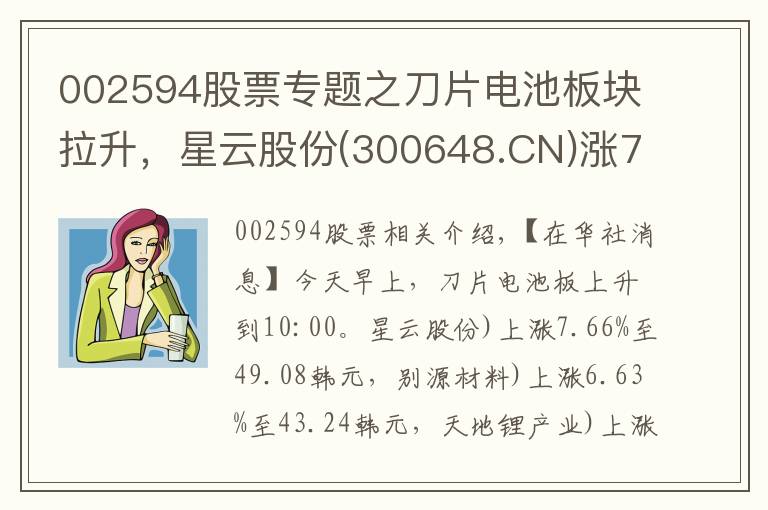 002594股票专题之刀片电池板块拉升，星云股份(300648.CN)涨7.66%