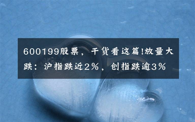 600199股票，干货看这篇!放量大跌：沪指跌近2％，创指跌逾3％，成交连续五日超万亿