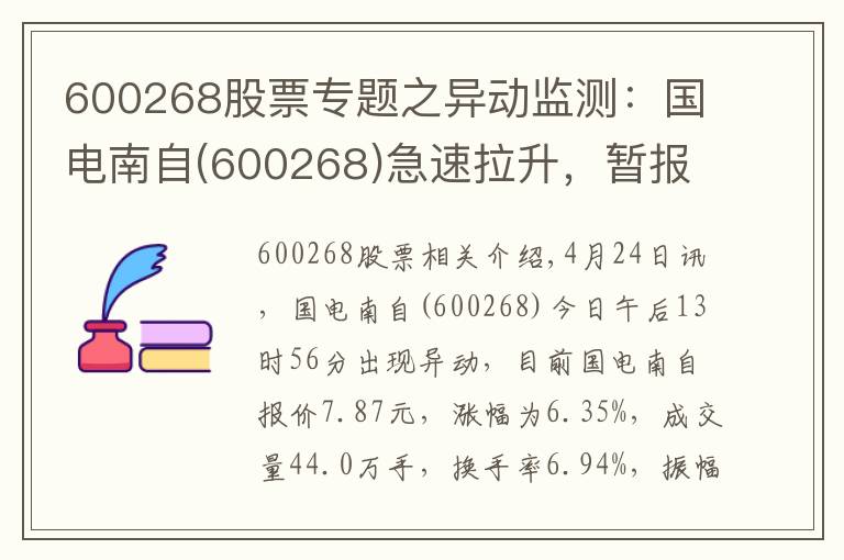 600268股票专题之异动监测：国电南自(600268)急速拉升，暂报7.87元