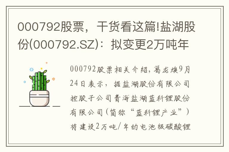 000792股票，干货看这篇!盐湖股份(000792.SZ)：拟变更2万吨年电池级碳酸锂项目贷款连带保证责任担保暨关联交易