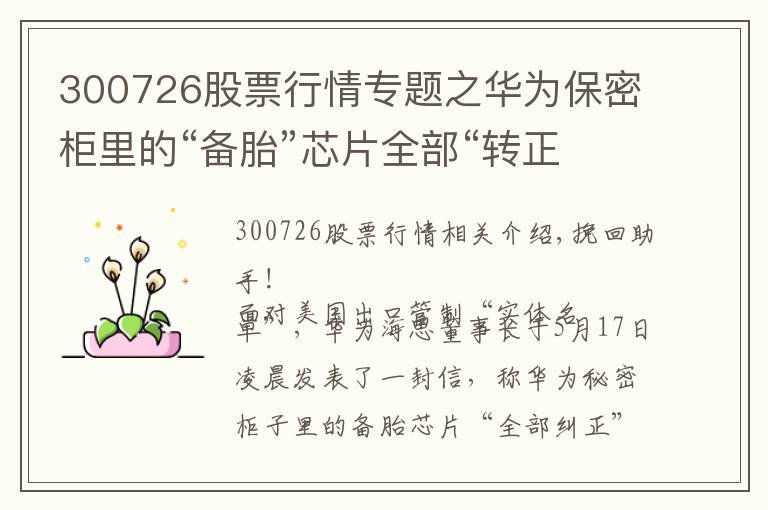 300726股票行情专题之华为保密柜里的“备胎”芯片全部“转正”！A股国产芯片概念沸腾