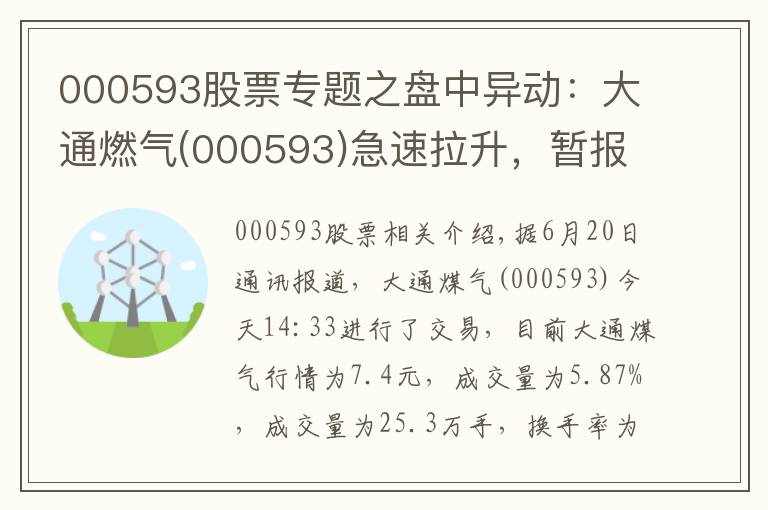 000593股票专题之盘中异动：大通燃气(000593)急速拉升，暂报7.4元