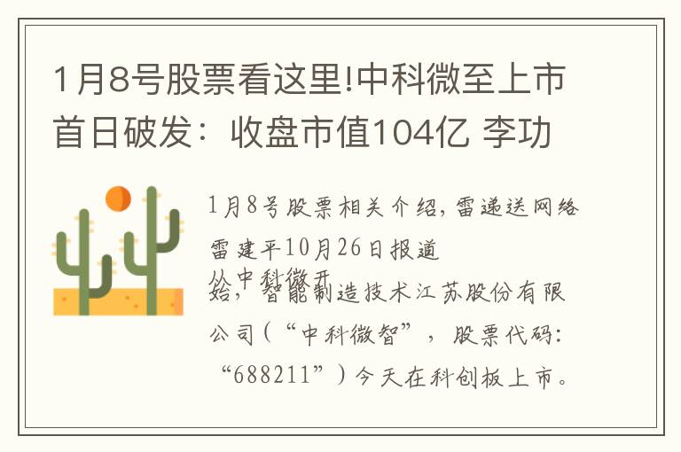 1月8号股票看这里!中科微至上市首日破发：收盘市值104亿 李功燕为实控人