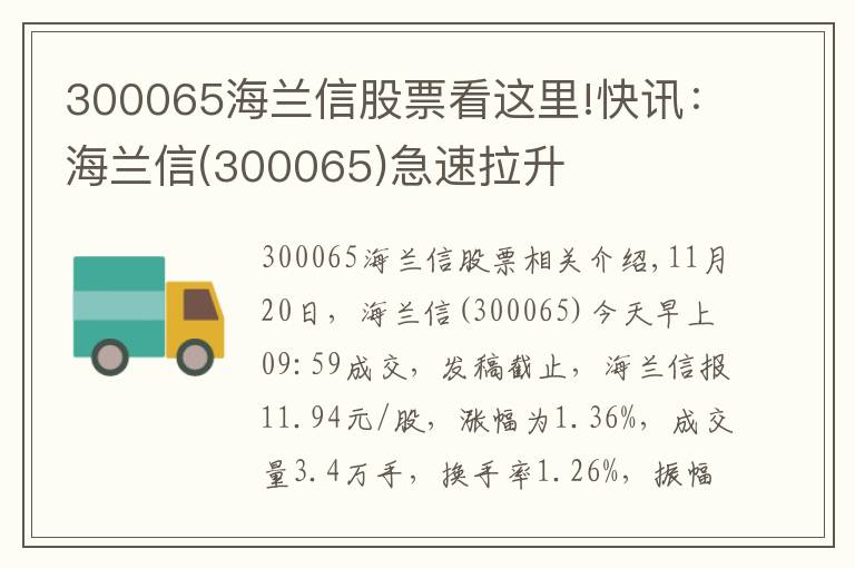 300065海兰信股票看这里!快讯：海兰信(300065)急速拉升