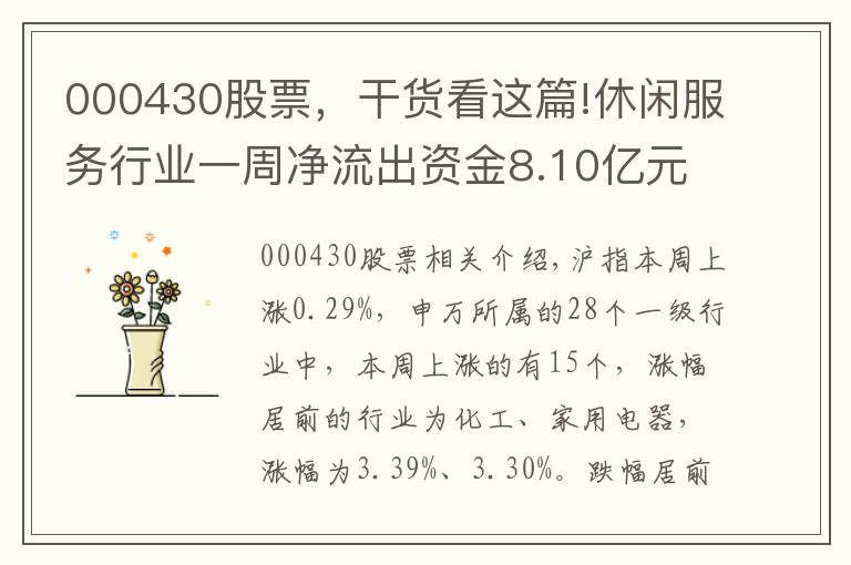 000430股票，干货看这篇!休闲服务行业一周净流出资金8.10亿元，5股净流出资金超3000万元