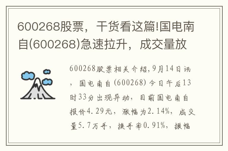 600268股票，干货看这篇!国电南自(600268)急速拉升，成交量放大