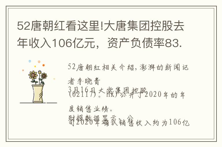 52唐朝红看这里!大唐集团控股去年收入106亿元，资产负债率83.2%