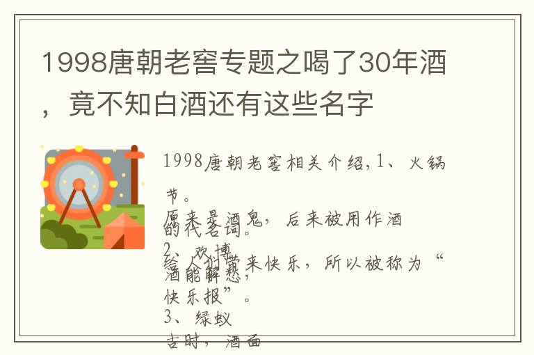 1998唐朝老窖专题之喝了30年酒，竟不知白酒还有这些名字