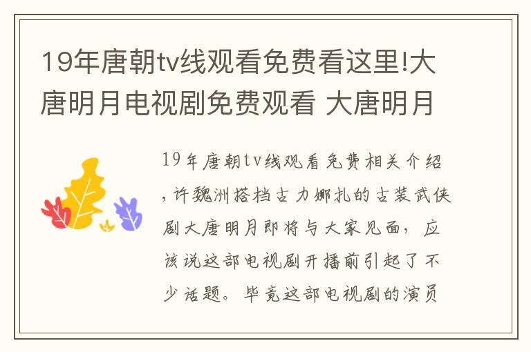 19年唐朝tv线观看免费看这里!大唐明月电视剧免费观看 大唐明月主演阵容各人物结局是什么