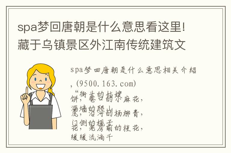 spa梦回唐朝是什么意思看这里!藏于乌镇景区外江南传统建筑文化元素，枕水乌镇，梦里水乡