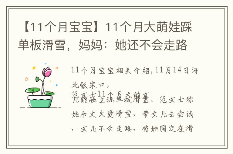 【11个月宝宝】11个月大萌娃踩单板滑雪，妈妈：她还不会走路，网友直呼萌化
