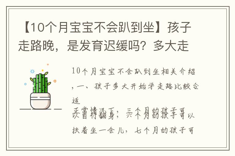 【10个月宝宝不会趴到坐】孩子走路晚，是发育迟缓吗？多大走路才算正常？