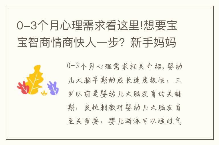 0-3个月心理需求看这里!想要宝宝智商情商快人一步？新手妈妈这样做