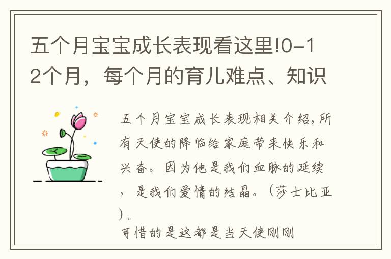 五个月宝宝成长表现看这里!0-12个月，每个月的育儿难点、知识点各位宝妈们都知道吗？
