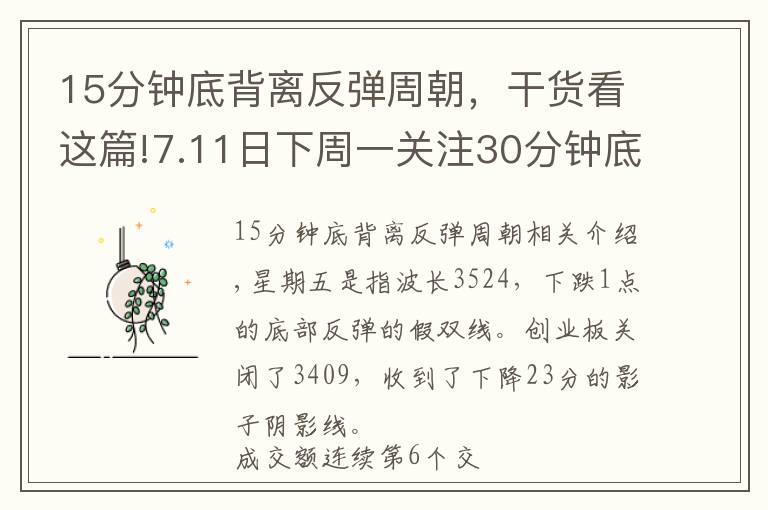 15分钟底背离反弹周朝，干货看这篇!7.11日下周一关注30分钟底背离反弹力度