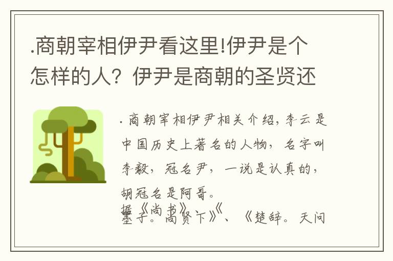 .商朝宰相伊尹看这里!伊尹是个怎样的人？伊尹是商朝的圣贤还是巨奸