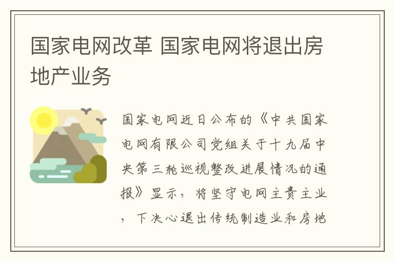 国家电网改革 国家电网将退出房地产业务