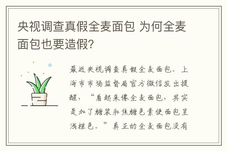 央视调查真假全麦面包 为何全麦面包也要造假？
