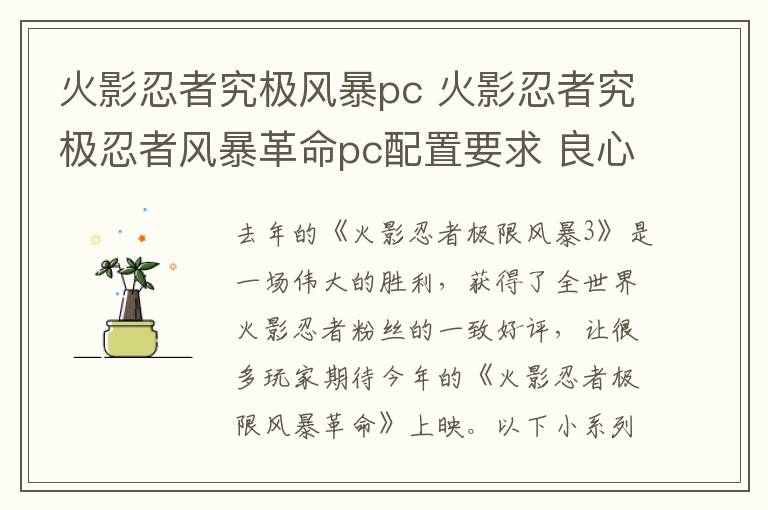 火影忍者究极风暴pc 火影忍者究极忍者风暴革命pc配置要求 良心支持XP